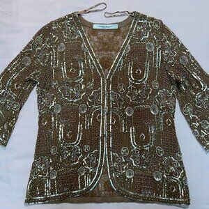 Marina Rinaldi Designer Silk Top – Handcrafted Sequin & Bead Detail